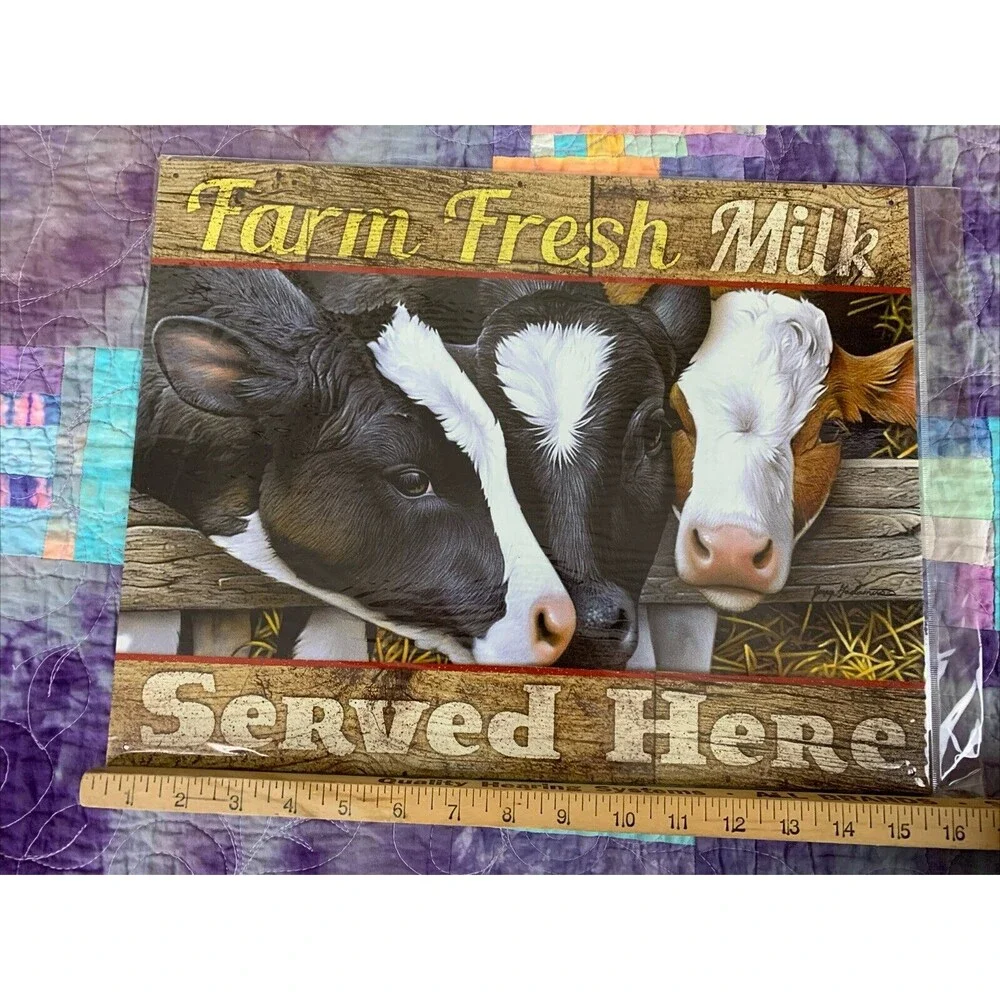 Farm Fresh Milk Served Here 16x12.5 Tin Sign Crunchy Raw Milk Natural Clean